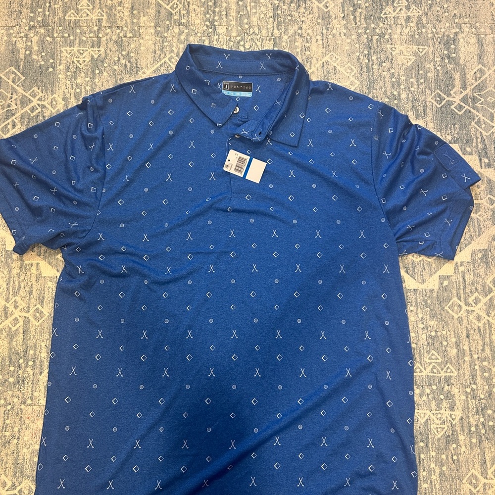 PGA Tour Men's Blue Patterned Polo Shirt